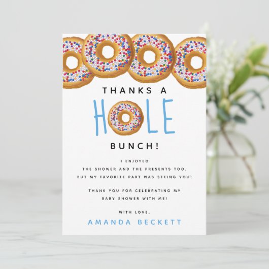 Modern Donut Boys Baby shower Sprinkle Bedankkaart (Staand voorkant)