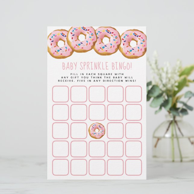 Modern Donut Girls Baby shower Sprinkle Bingo (Staand voorkant)