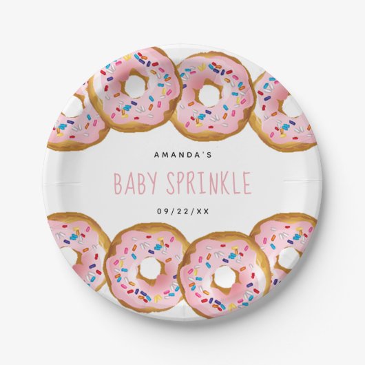 Modern Donut Girls Baby shower Sprinkle Papieren Bordje (Voorkant)