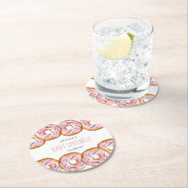 Modern Donut Girls Baby shower Sprinkle Ronde Kartonnen Onderzetter