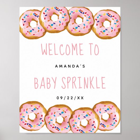 Modern Donut Girls Baby shower Sprinkle Welkom Poster (Voorkant)