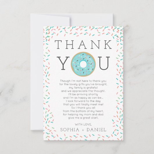 Modern Donut Sprinkles Baby shower dank u kaart (Voorkant)