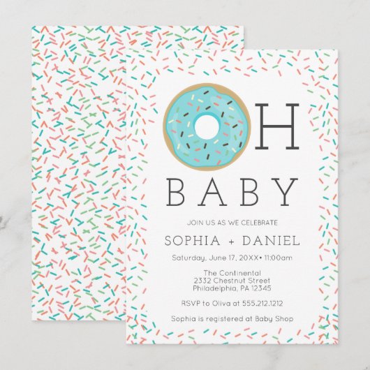 Modern Donut Sprinkles Baby shower Invitation Kaar Kaart (Voorkant / Achterkant)