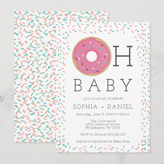 Modern Donut Sprinkles Baby shower Invitation Kaar Kaart (Voorkant / Achterkant)