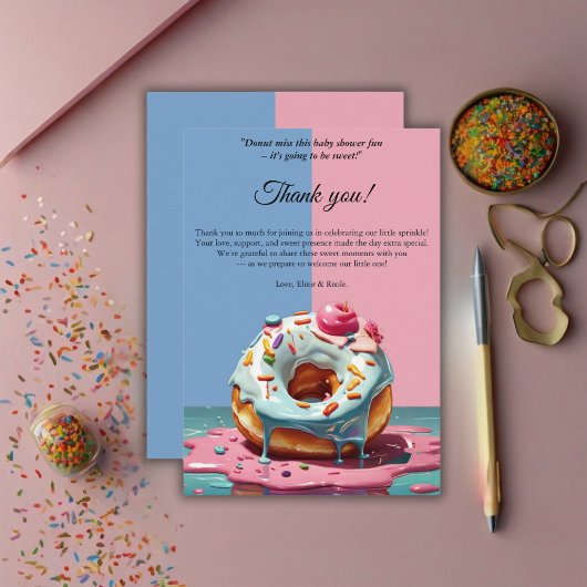 Modern Donut Sprinkles Genderneutraal Baby shower Bedankkaart