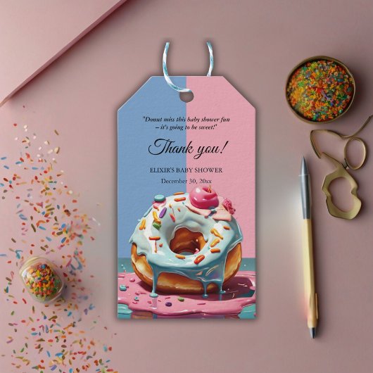 Modern Donut Sprinkles Genderneutraal Baby shower Cadeaulabel