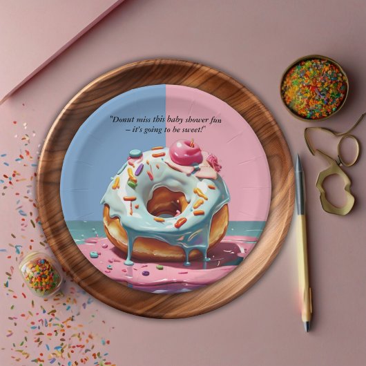 Modern Donut Sprinkles Genderneutraal Baby shower Papieren Bordje
