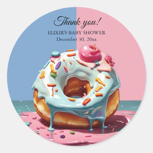 Modern Donut Sprinkles Genderneutraal Baby shower Ronde Sticker (Voorkant)