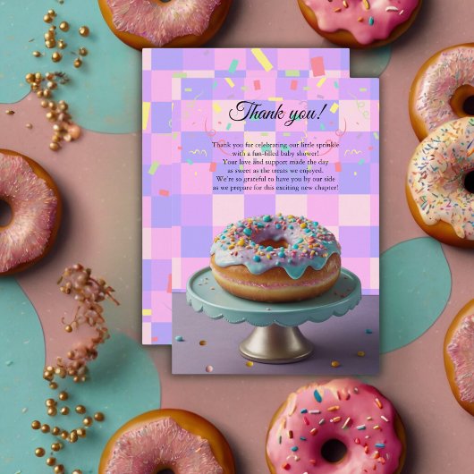 Modern Donut Sprinkles Geruit Baby shower Bedankkaart