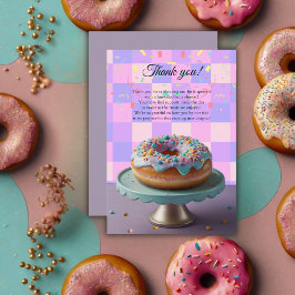 Modern Donut Sprinkles Geruit Baby shower Bedankkaart