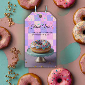 Modern Donut Sprinkles Geruit Baby shower Cadeaulabel