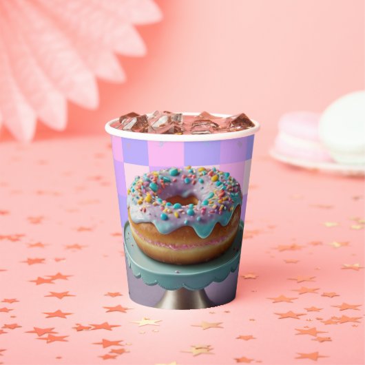 Modern Donut Sprinkles Geruit Baby shower Papieren Bekers (Insitu)