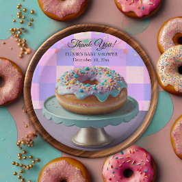 Modern Donut Sprinkles Geruit Baby shower Papieren Bordje