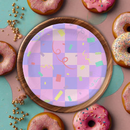 Modern Donut Sprinkles Geruit Baby shower Papieren Bordje