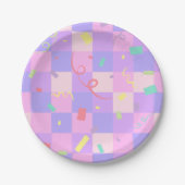 Modern Donut Sprinkles Geruit Baby shower Papieren Bordje (Voorkant)