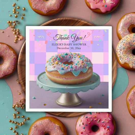 Modern Donut Sprinkles Geruit Baby shower Servet