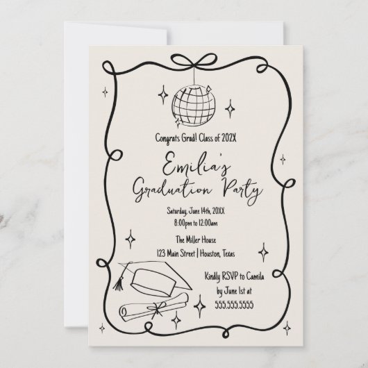 Modern doodle Graduation Invitation Kaart (Voorkant)
