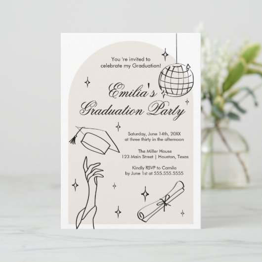 Modern doodle Graduation Invitation Kaart (Staand voorkant)