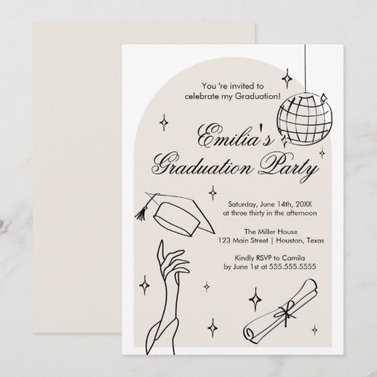 Modern doodle Graduation Invitation Kaart (Voorkant / Achterkant)