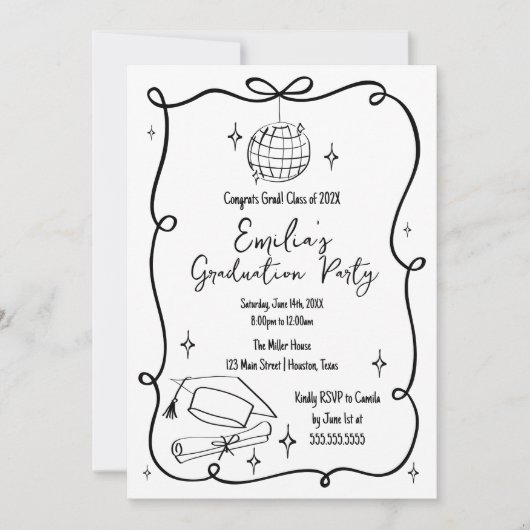 Modern doodle Graduation Invitation Kaart (Voorkant)