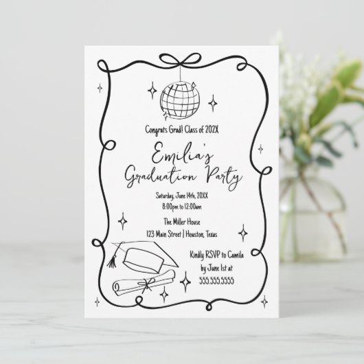 Modern doodle Graduation Invitation Kaart (Staand voorkant)