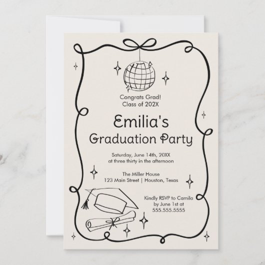 Modern doodle Graduation Invitation Kaart (Voorkant)
