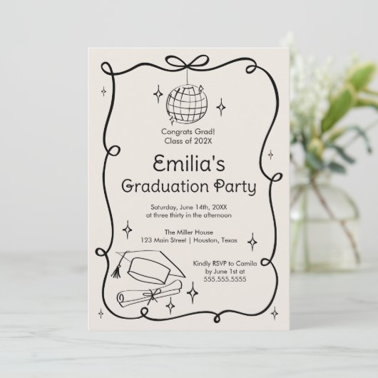 Modern doodle Graduation Invitation Kaart (Staand voorkant)