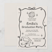 Modern doodle Graduation Invitation Kaart (Voorkant / Achterkant)