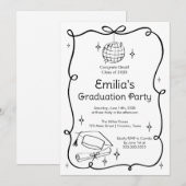 Modern doodle Graduation Invitation Kaart (Voorkant / Achterkant)