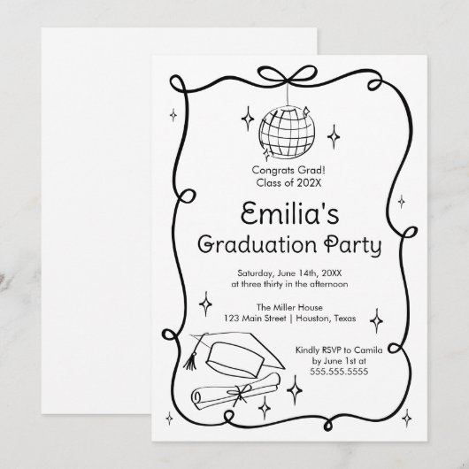 Modern doodle Graduation Invitation Kaart (Voorkant / Achterkant)