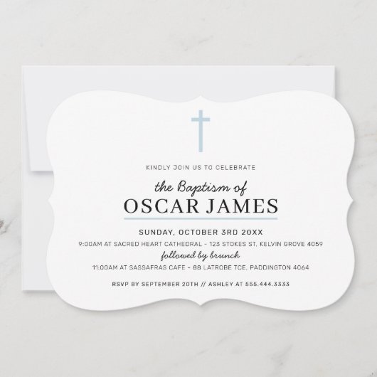 MODERN DOOPSEL minimal cross eenvoudig bord blauw Kaart (Voorkant)