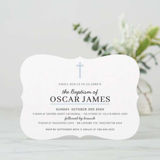 MODERN DOOPSEL minimal cross eenvoudig bord blauw  Kaart (Staand voorkant)