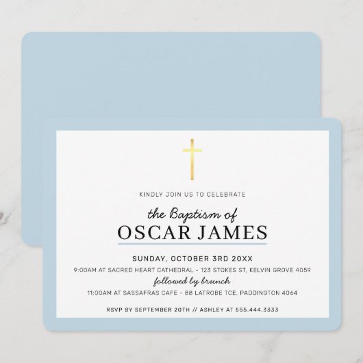 MODERN DOOPSEL Minimale gouden kruis eenvoudige bl Kaart (Voorkant / Achterkant)