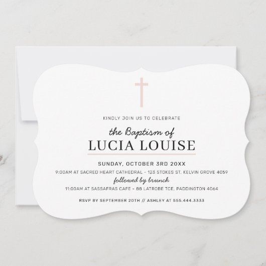 MODERN DOOPSEL Minimale kruis eenvoudig bord roze Kaart (Voorkant)