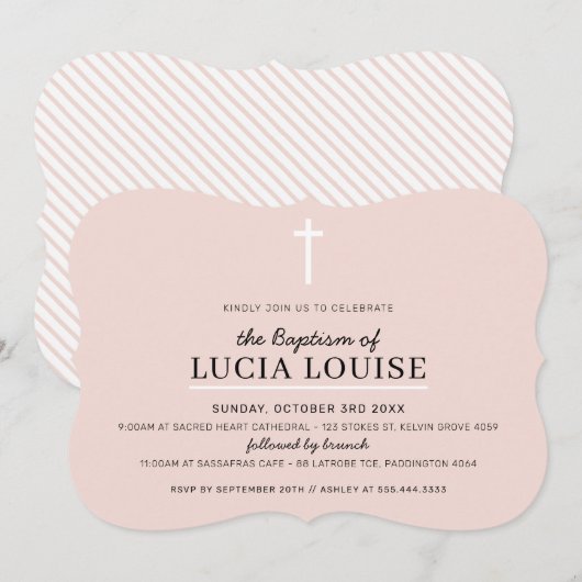 MODERN DOOPSEL Minimale kruis eenvoudig bord roze  Kaart (Voorkant / Achterkant)