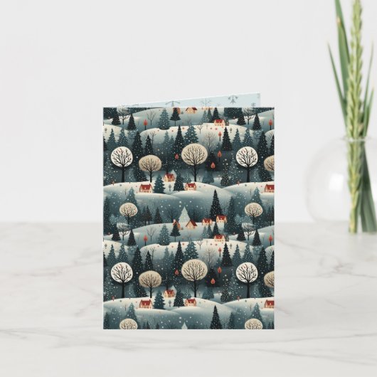 Modern Dorpslandschap Kerstmis Kaart (Voorkant)