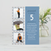 Modern Dot Photo Birthday Invitation (Steel Blue) Kaart (Staand voorkant)