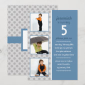 Modern Dot Photo Birthday Invitation (Steel Blue) Kaart (Voorkant / Achterkant)