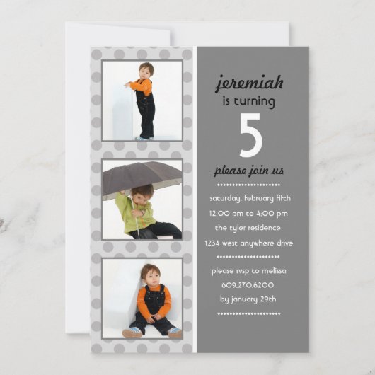 Modern Dot Photo Birthday Invitation (Storm) Kaart (Voorkant)