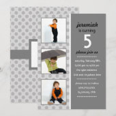 Modern Dot Photo Birthday Invitation (Storm) Kaart (Voorkant / Achterkant)