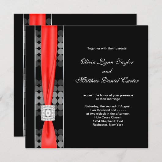 Modern Dot Zwart Wit Rood Zwart Bruiloftsfeest Kaart (Voorkant / Achterkant)