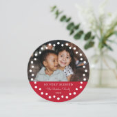 Modern Dots Frame Rode Ornament 2 Foto Feestdagenkaart (Staand voorkant)