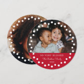 Modern Dots Frame Rode Ornament 2 Foto Feestdagenkaart (Voorkant / Achterkant)