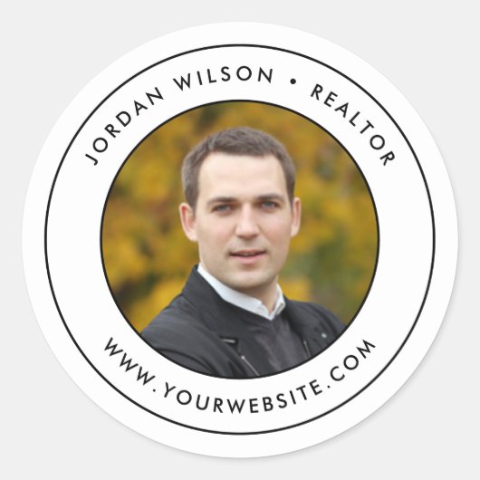 Modern Double Border Uw foto toevoegen Ronde Sticker (Voorkant)