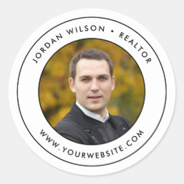 Modern Double Border Uw foto toevoegen Ronde Sticker