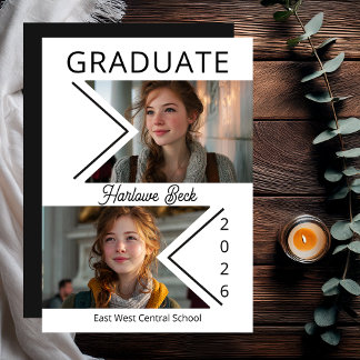 Modern Double Chevron Photo Graduation 2026 Aankondiging