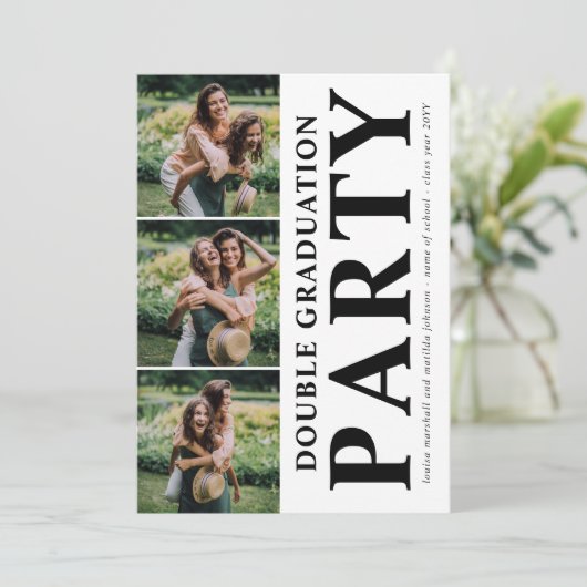 Modern Double Graduation Party Photo Collage Kaart (Staand voorkant)