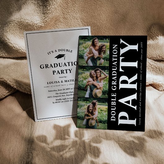 Modern Double Graduation Party Photo Collage Kaart