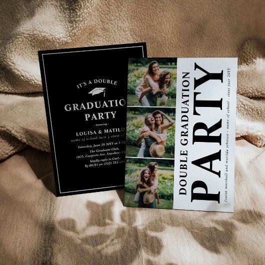 Modern Double Graduation Party Photo Collage Kaart