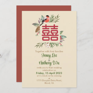Modern Double Happiness Chinese Wedding Kaart